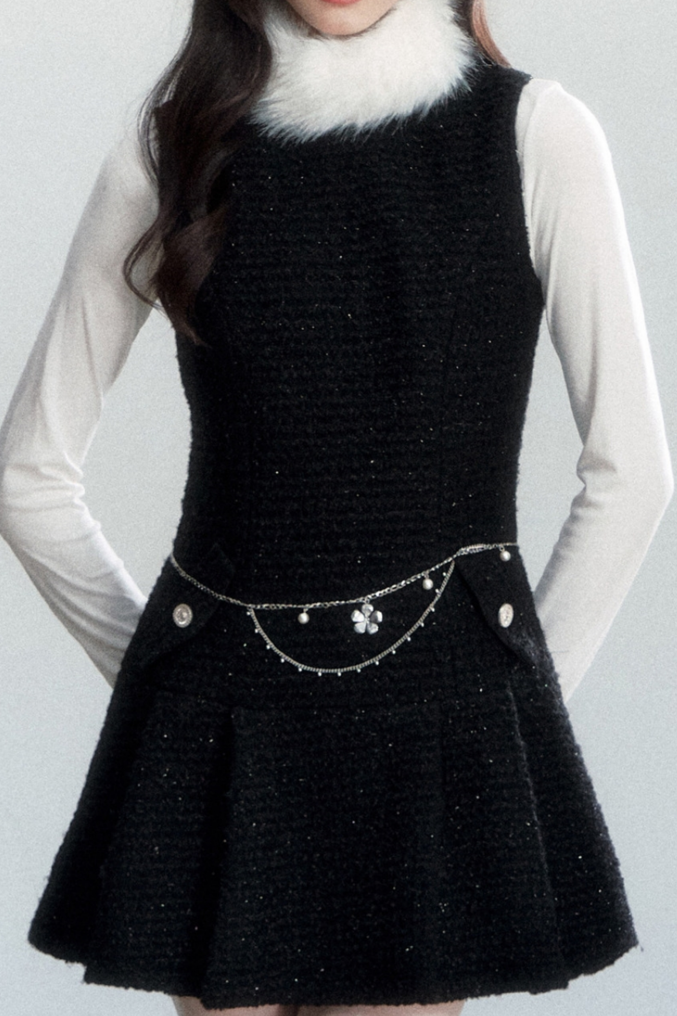 Elegant Tweed Pleated Dress