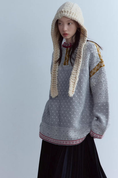 Snowflake Gray Wool Sweater