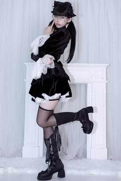 Black Velvet Lace Dress