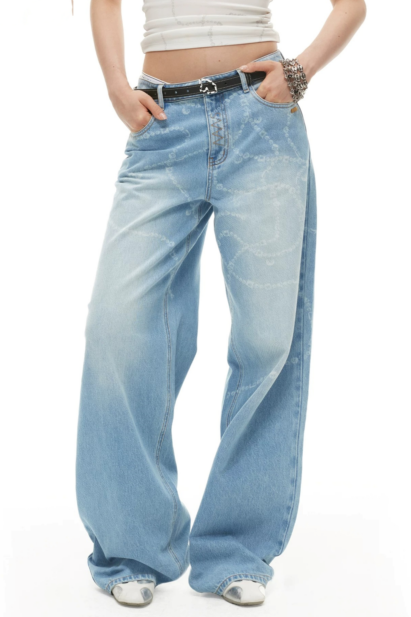 Wide-Leg Diamond Chain Jeans