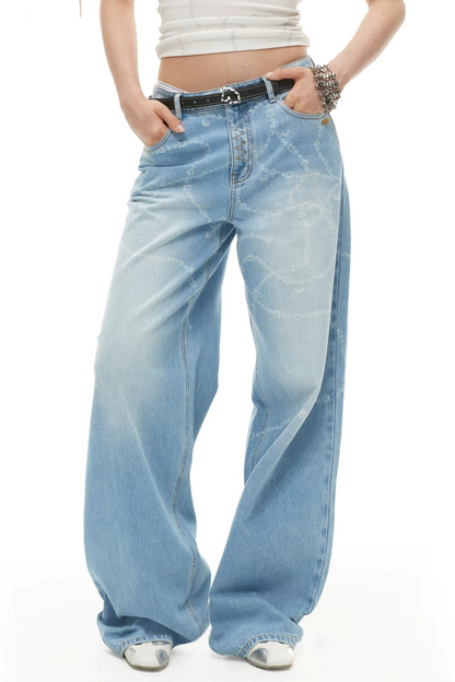 Wide-Leg Diamond Chain Jeans