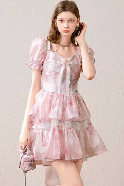 Pink Bubble Sleeve Princess Dress