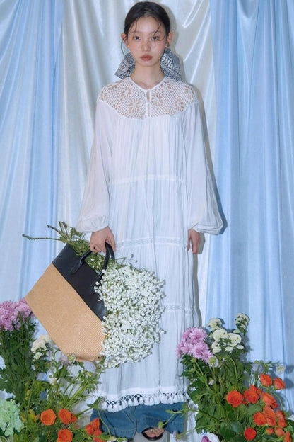 Dream Catcher Lace Panel Long-Sleeved Dress