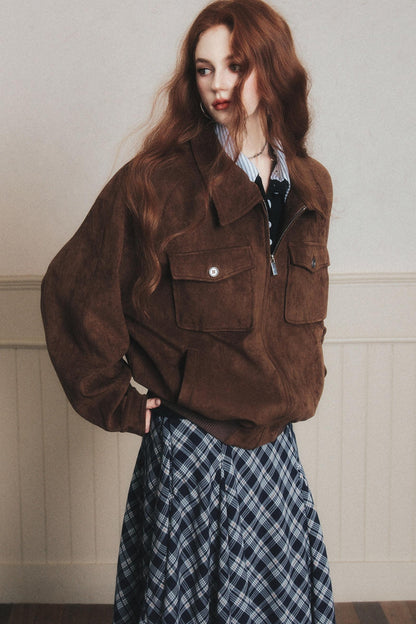 Navy Blue Check A-Line Swing Skirt