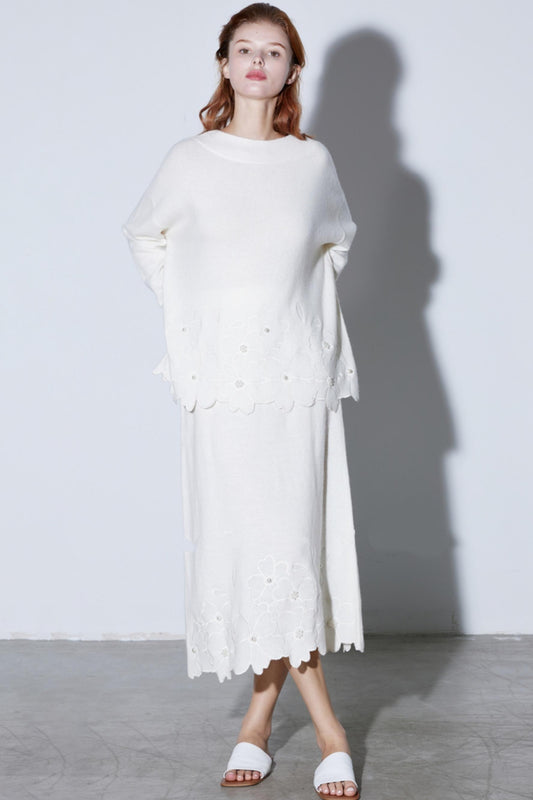 Wool Flower Embroidery Skirt Set-Up