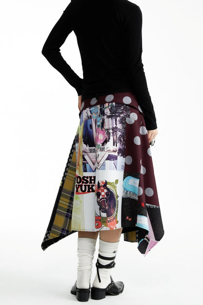 Street Print Deconstructed Stitched Skirt