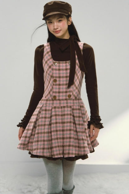 Pink and Brown Plaid Dress Set-Up