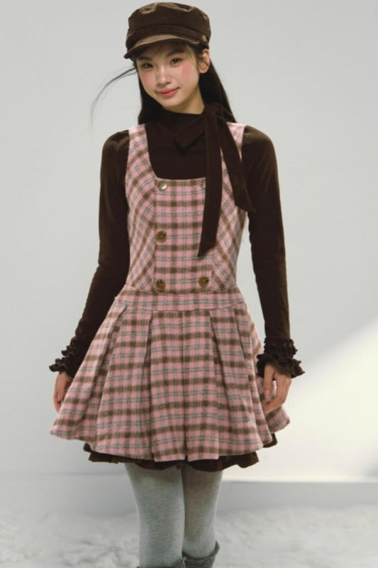 Pink and Brown Plaid Dress Set-Up