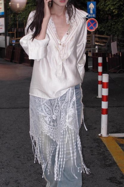 Cashew Flower Lace Fringed Curtain Cover