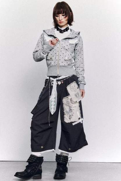 Polka Dot Lace Hooded Jacket