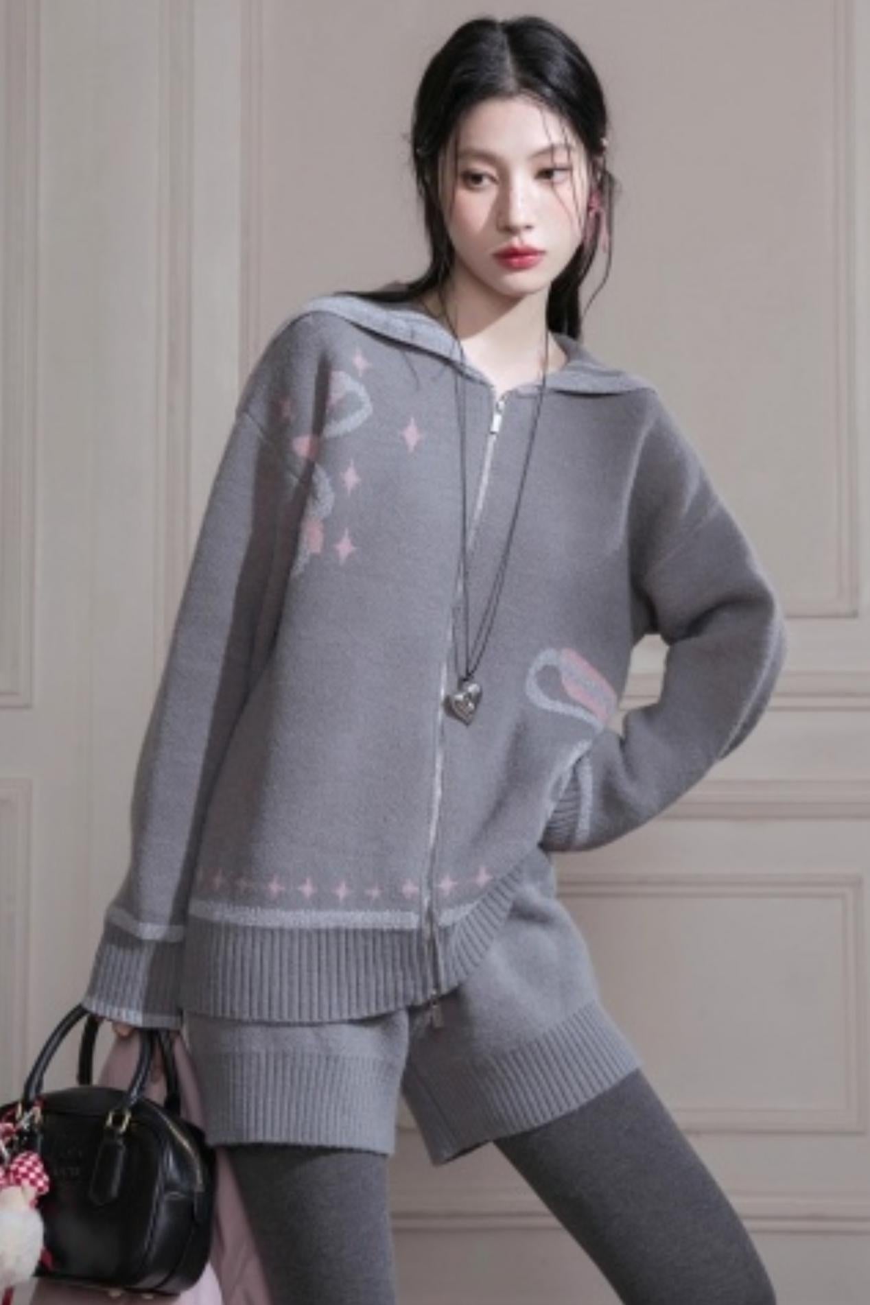 Cloud Gray Printed Sweater Set