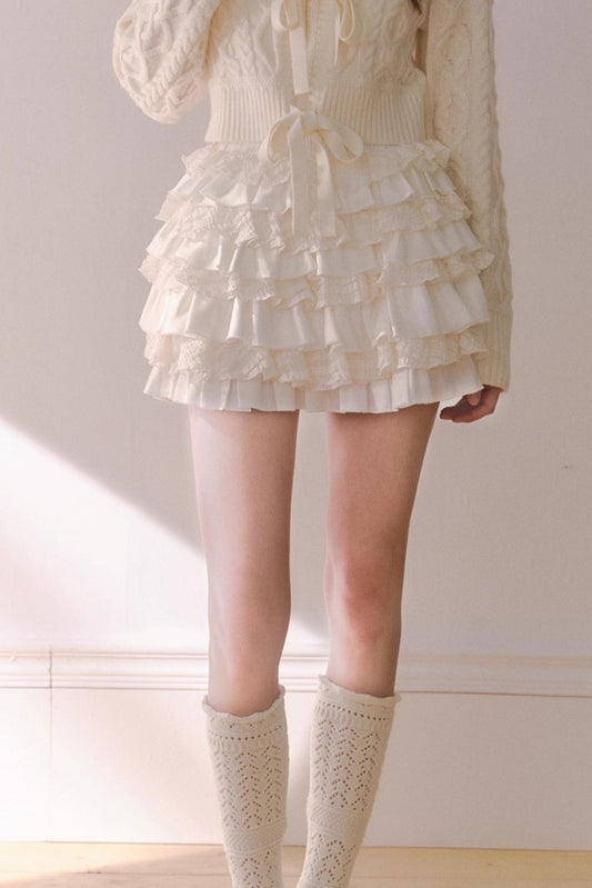 Off-White Satin Lace Skirt