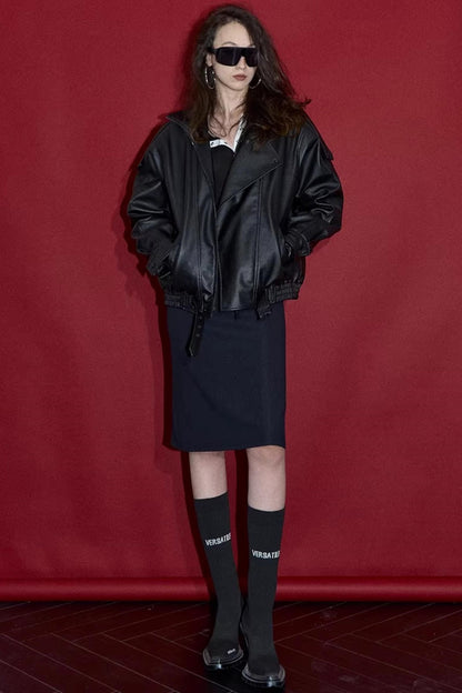 Retro Lychee Pattern Leather Jacket