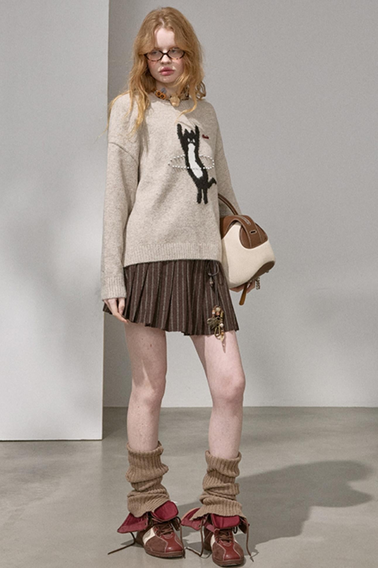 Laser Beaded Knitted Cat Top