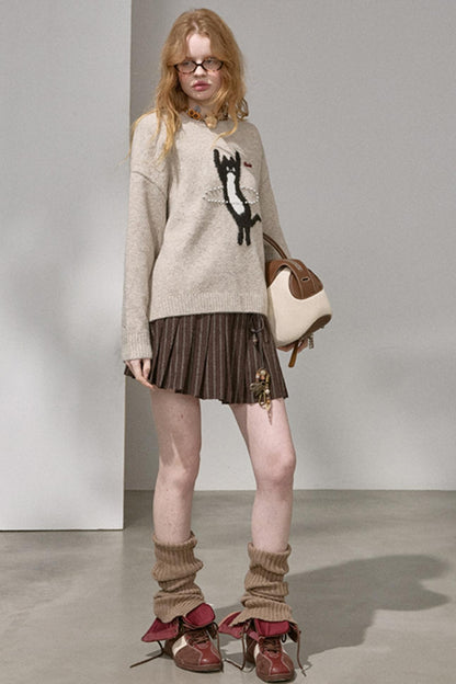 Laser Beaded Knitted Cat Top