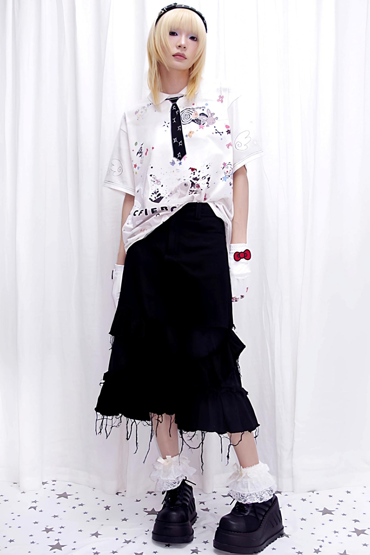 Tattered Black Denim Skirt