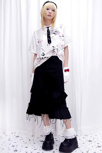 Tattered Black Denim Skirt