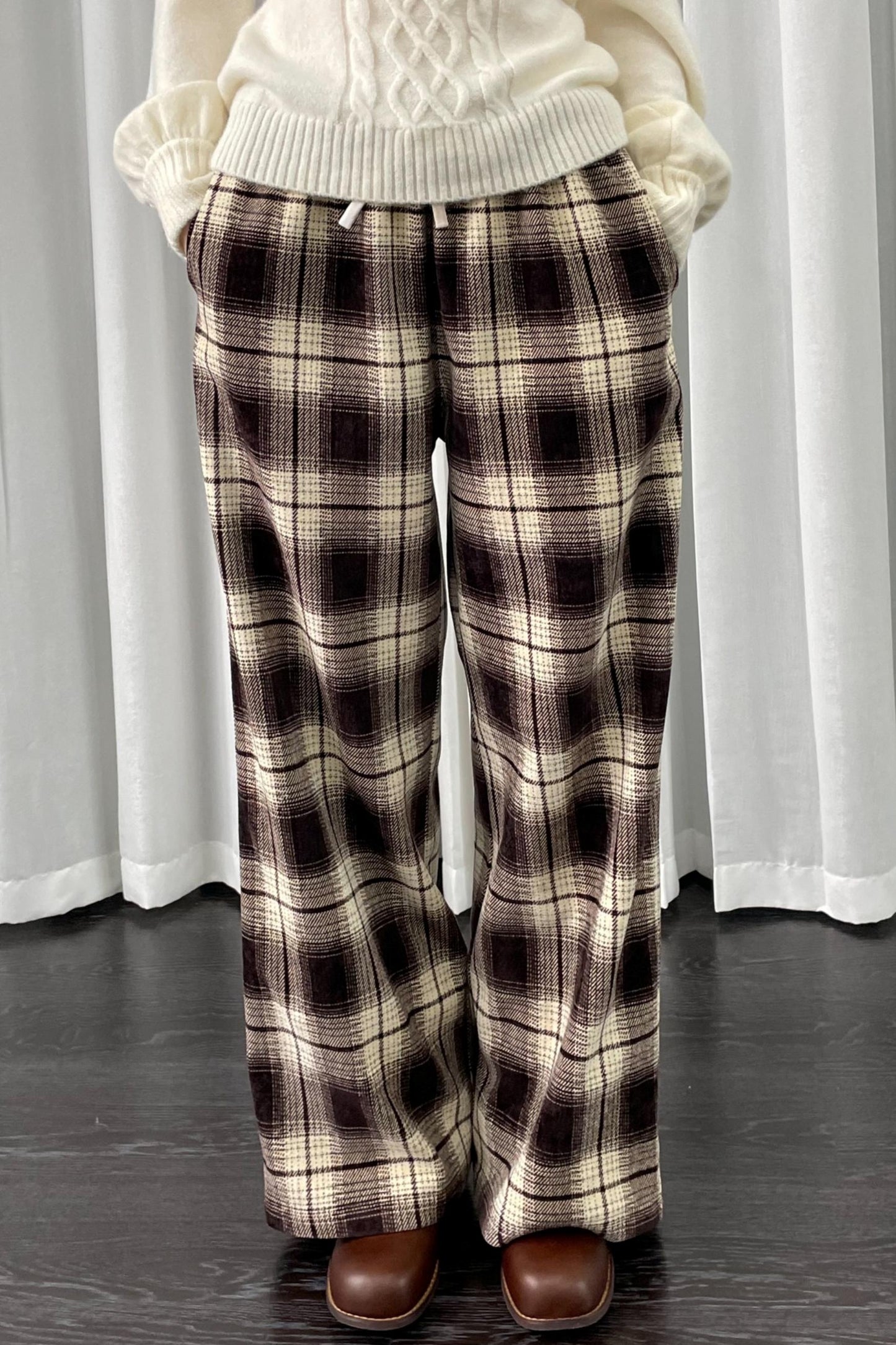Versatile Khaki Plaid Trousers