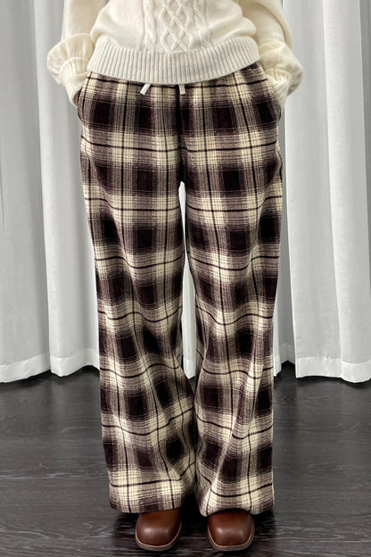 Versatile Khaki Plaid Trousers
