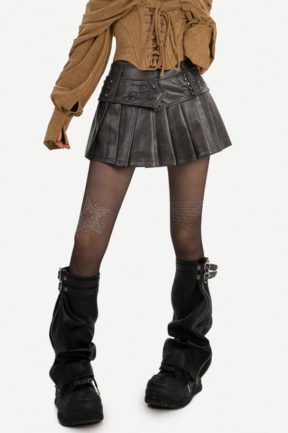 Vintage Leather Pleated Skirt