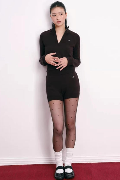 Cherry Embroidery Half-Zip Top Set-Up