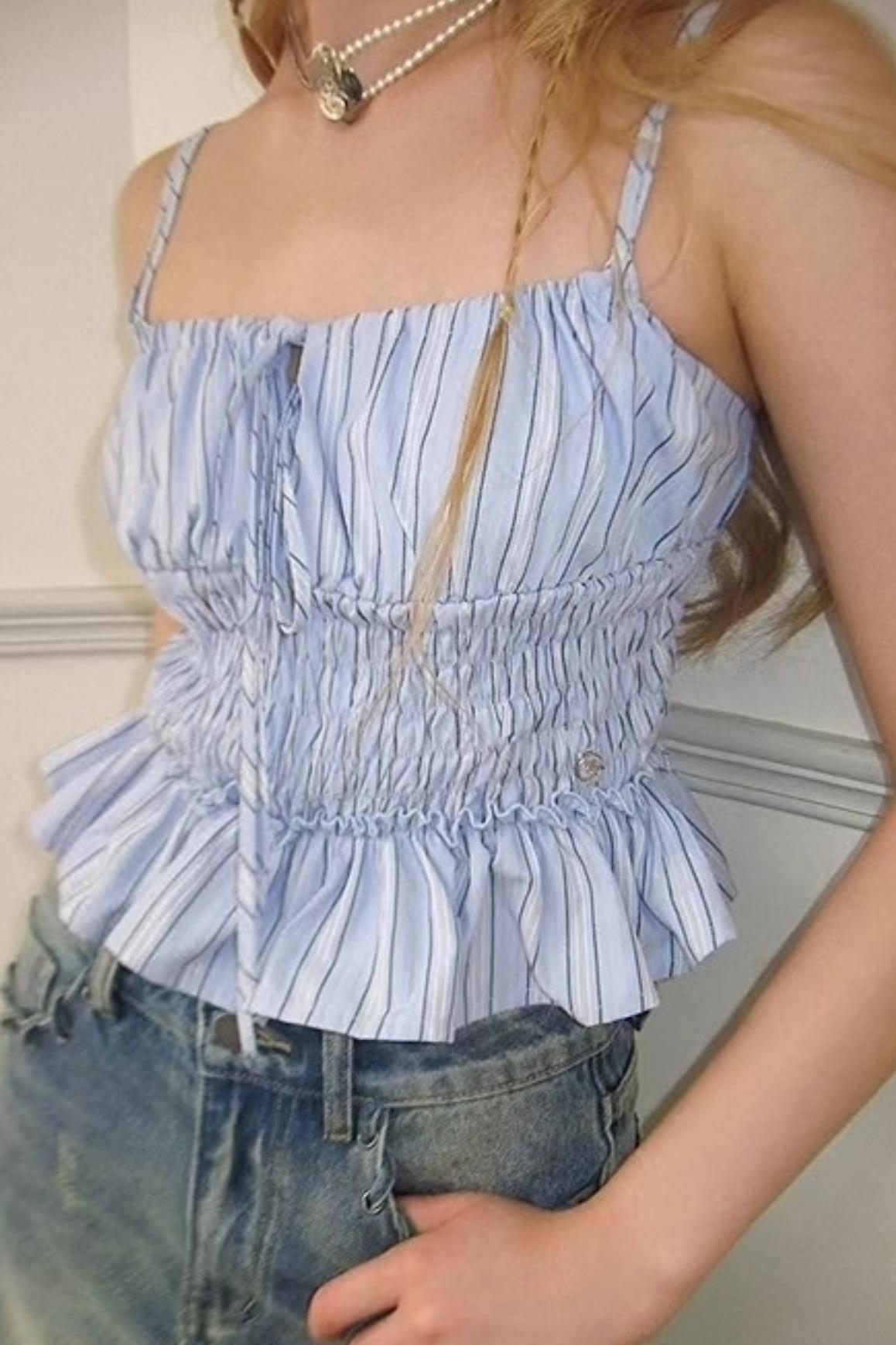 Blue Striped Drawstring Camisole