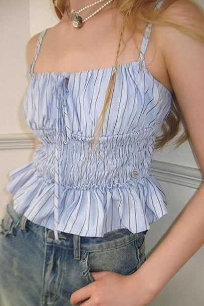 Blue Striped Drawstring Camisole