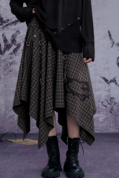 Fighting Spirit Brown Plaid Print Skirt