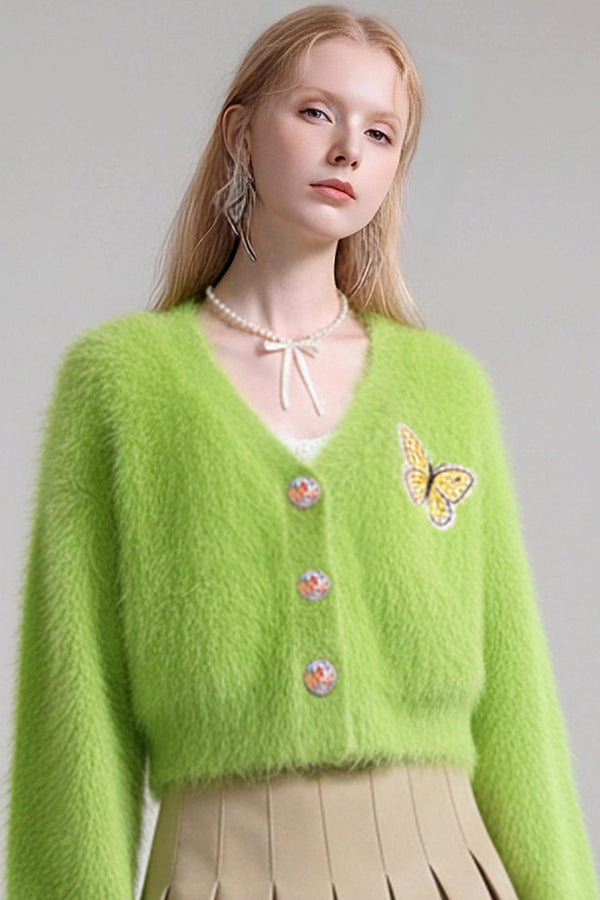 Forest Mist V-Neck Plush Cardigan Set-Up