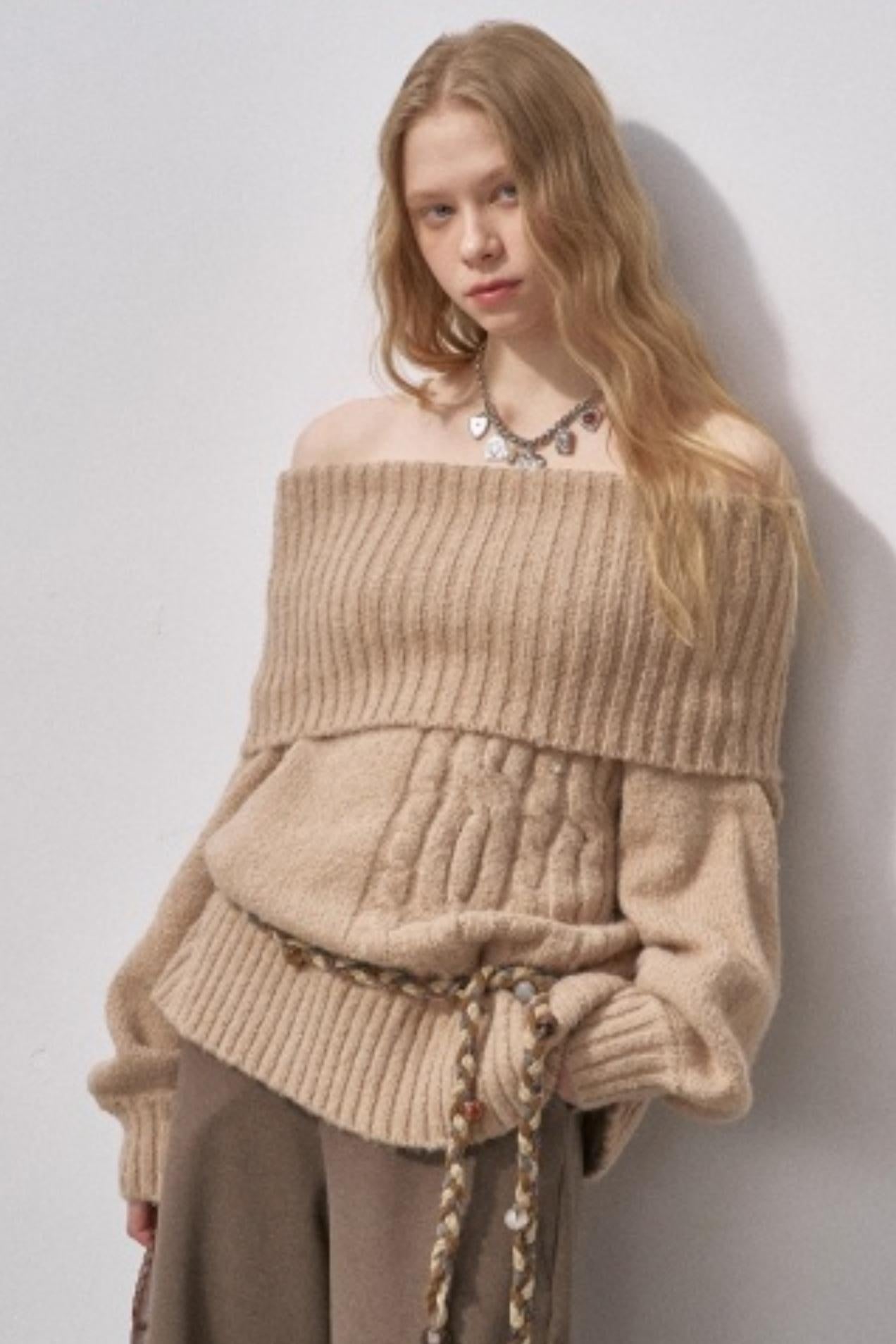 One-Shoulder Cable-Knit Sweater