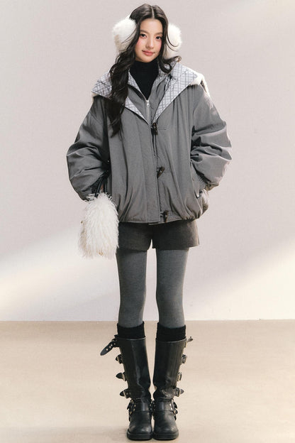 Snow Flakes Plaid Duffle Coat