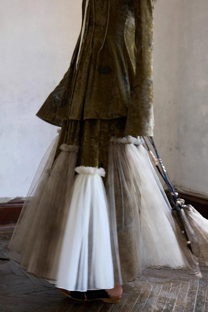 Velvet Mesh Patchwork Skirt