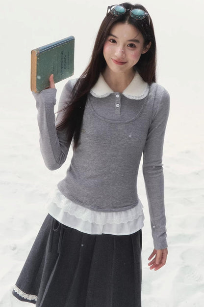 Faux Two-Piece Knitted T-Shirt