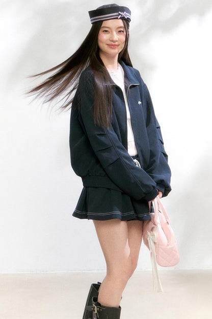 Shirred Zip Contrast Culottes Two-Piece Set-Up