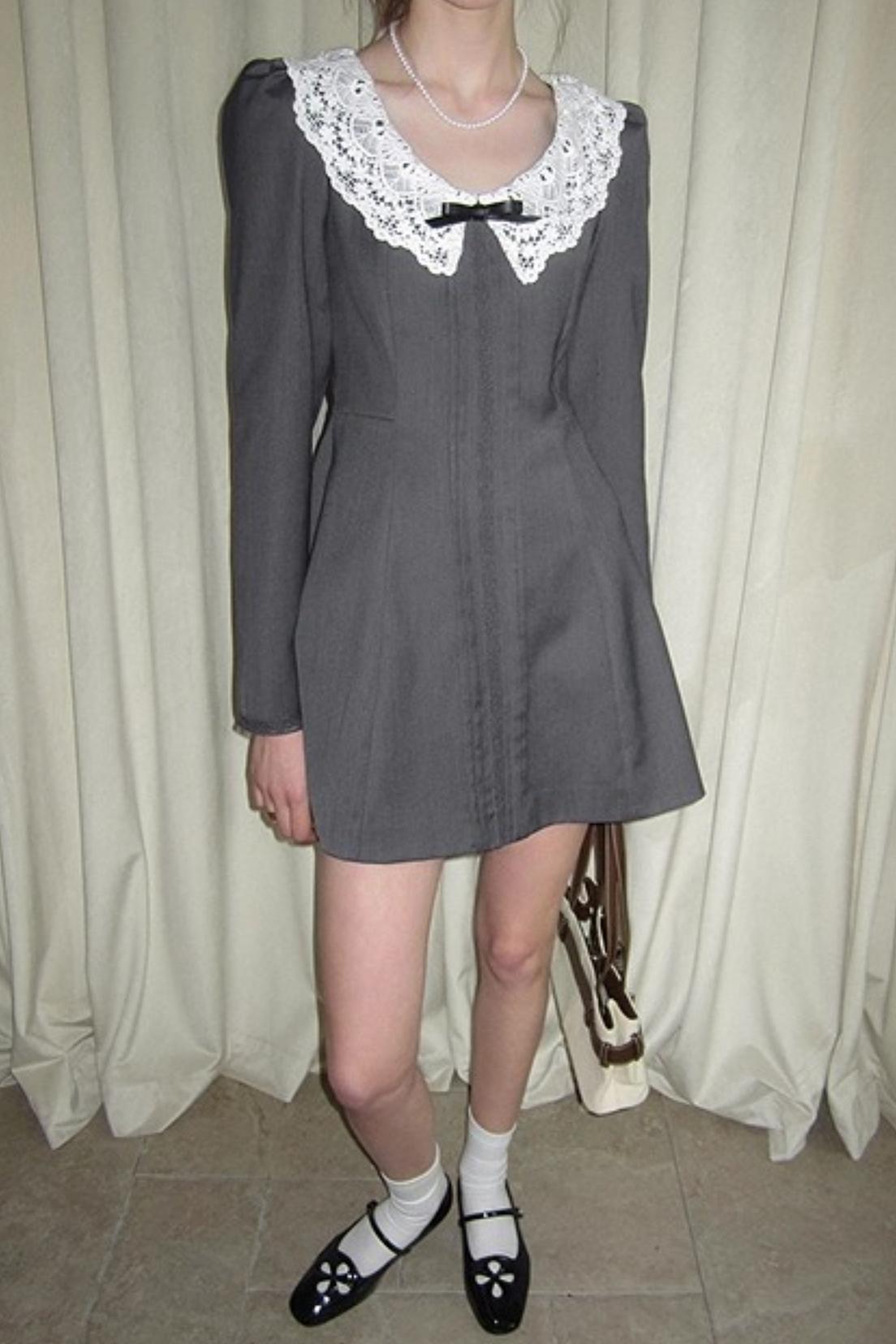 Grey Lace Bow Doll Dress