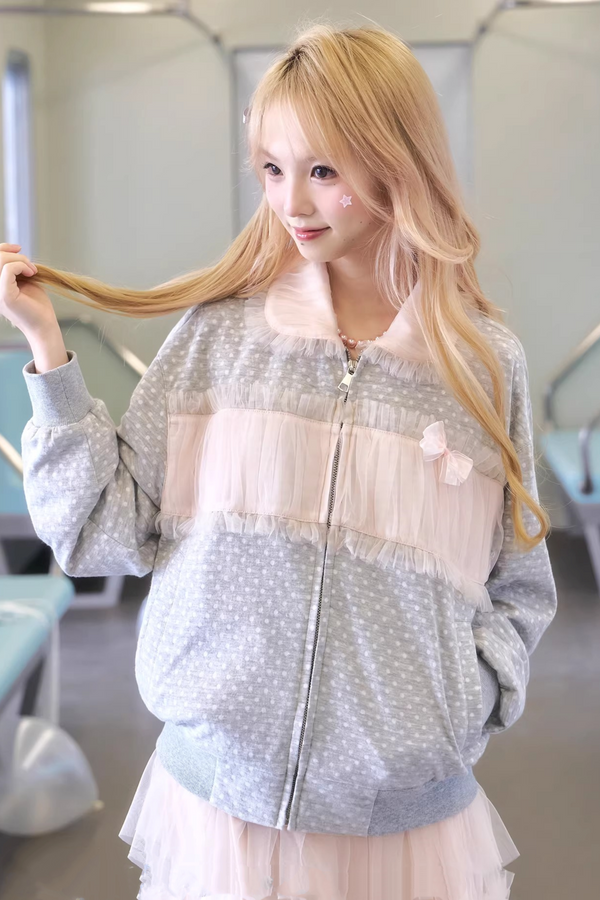 Polka Dot Knit Patchwork Jacket