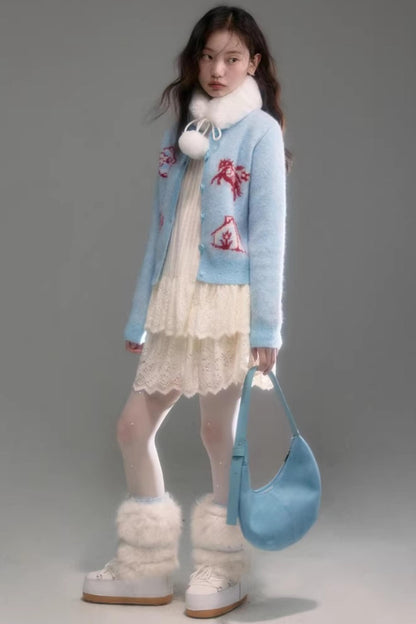 Color-Blocked Wool Blend Cardigan