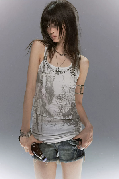 Tribal Feather Print Tencel Camisole