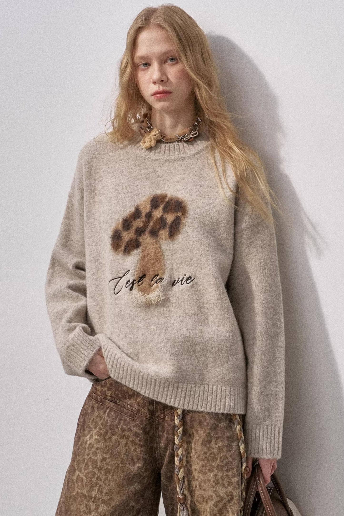 Mushroom Letter Knit Sweater
