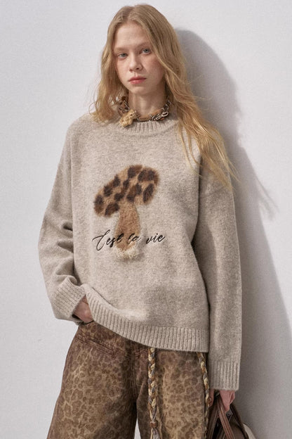Mushroom Letter Knit Sweater