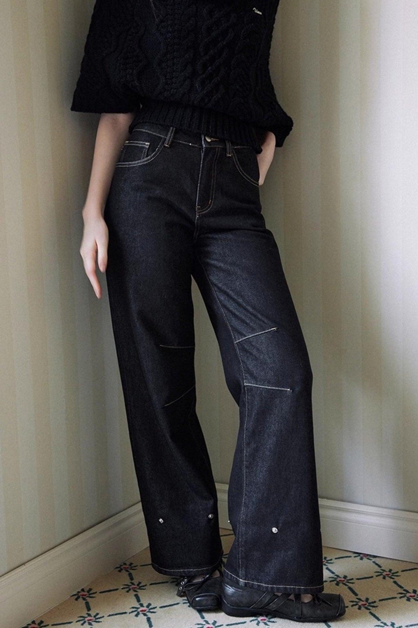 Black Eco-Friendly Frayed Hem Jeans