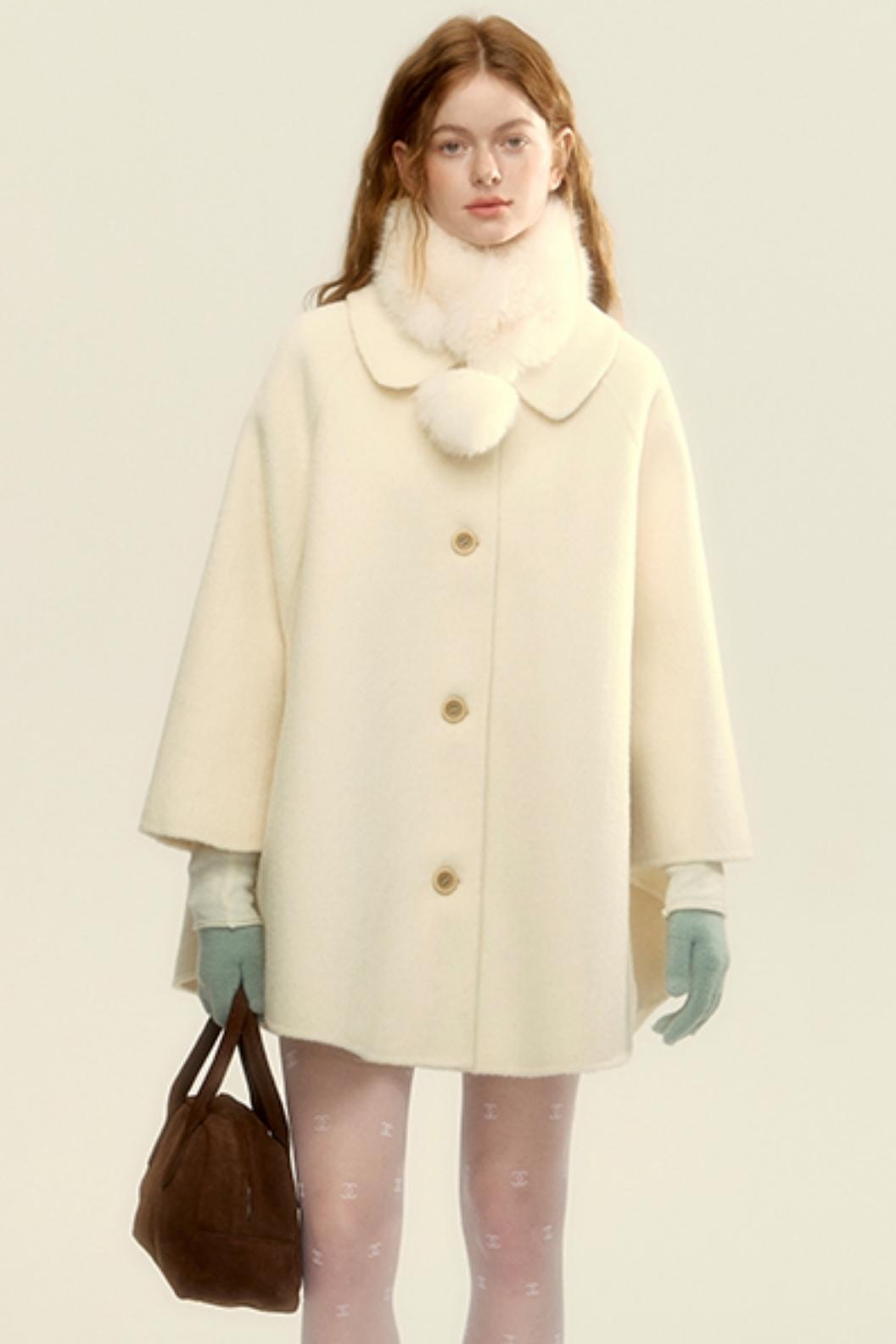 Double-Faced Wool Short Cape Coat