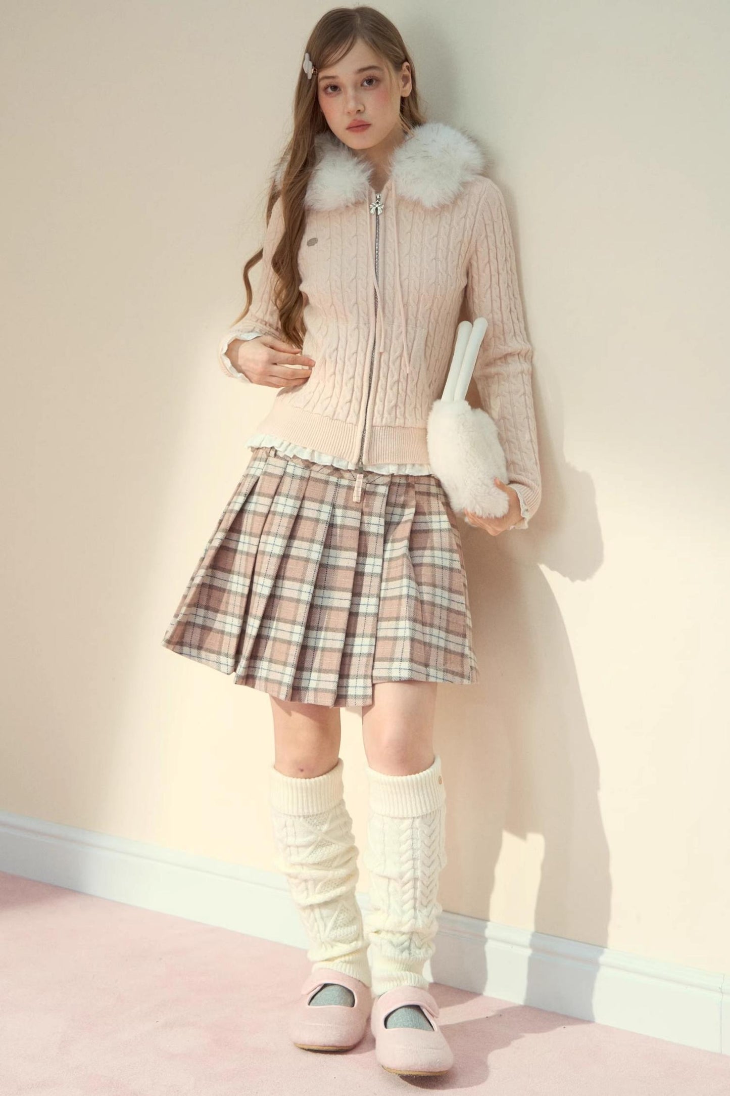 Pink Plaid Wool Skirt