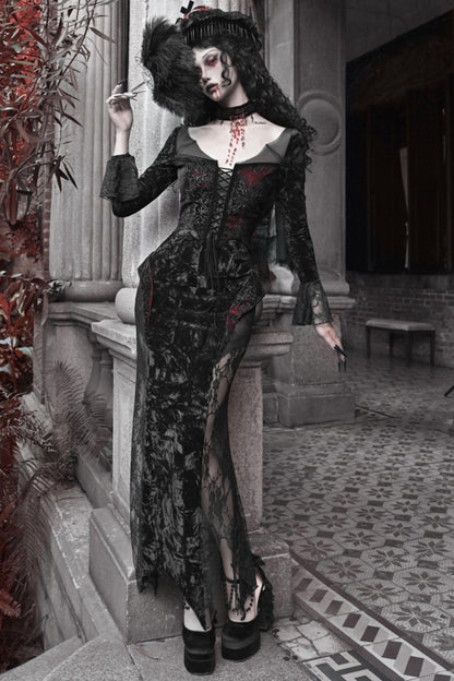 Crimson Blood Velvet Fishtail Dress