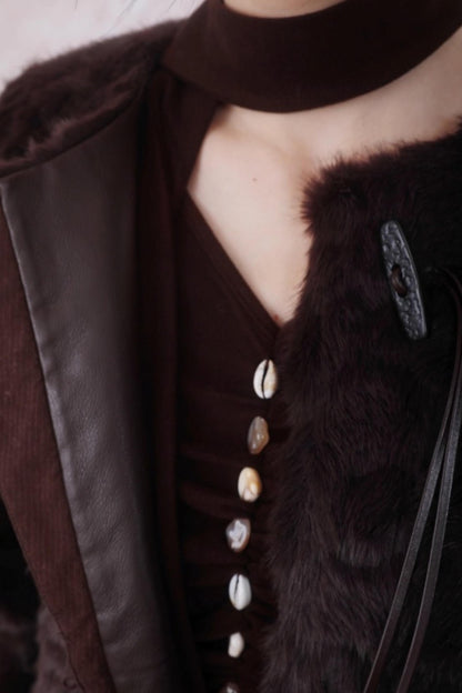 Curved Berry Brown Plush Jacket