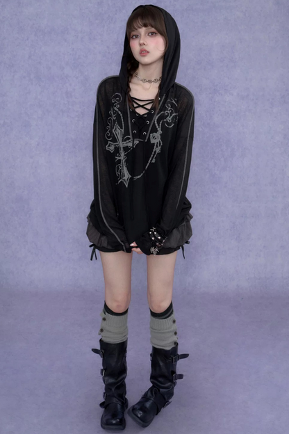Dark Cross Hooded Top