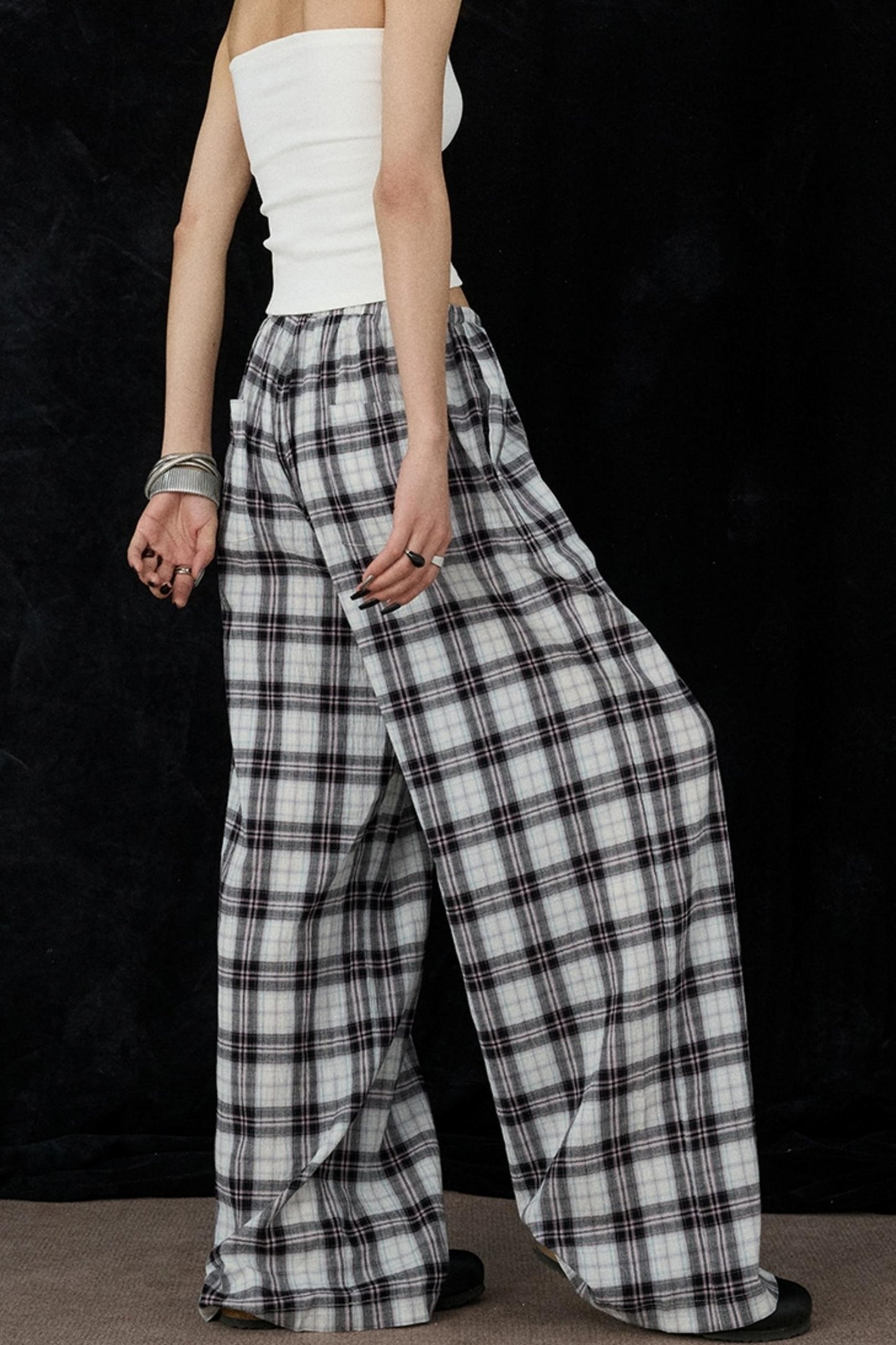 Plaid Wide-Leg Pants