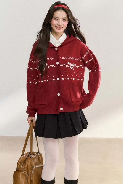 Fair Isle Hooded Knit Jacket