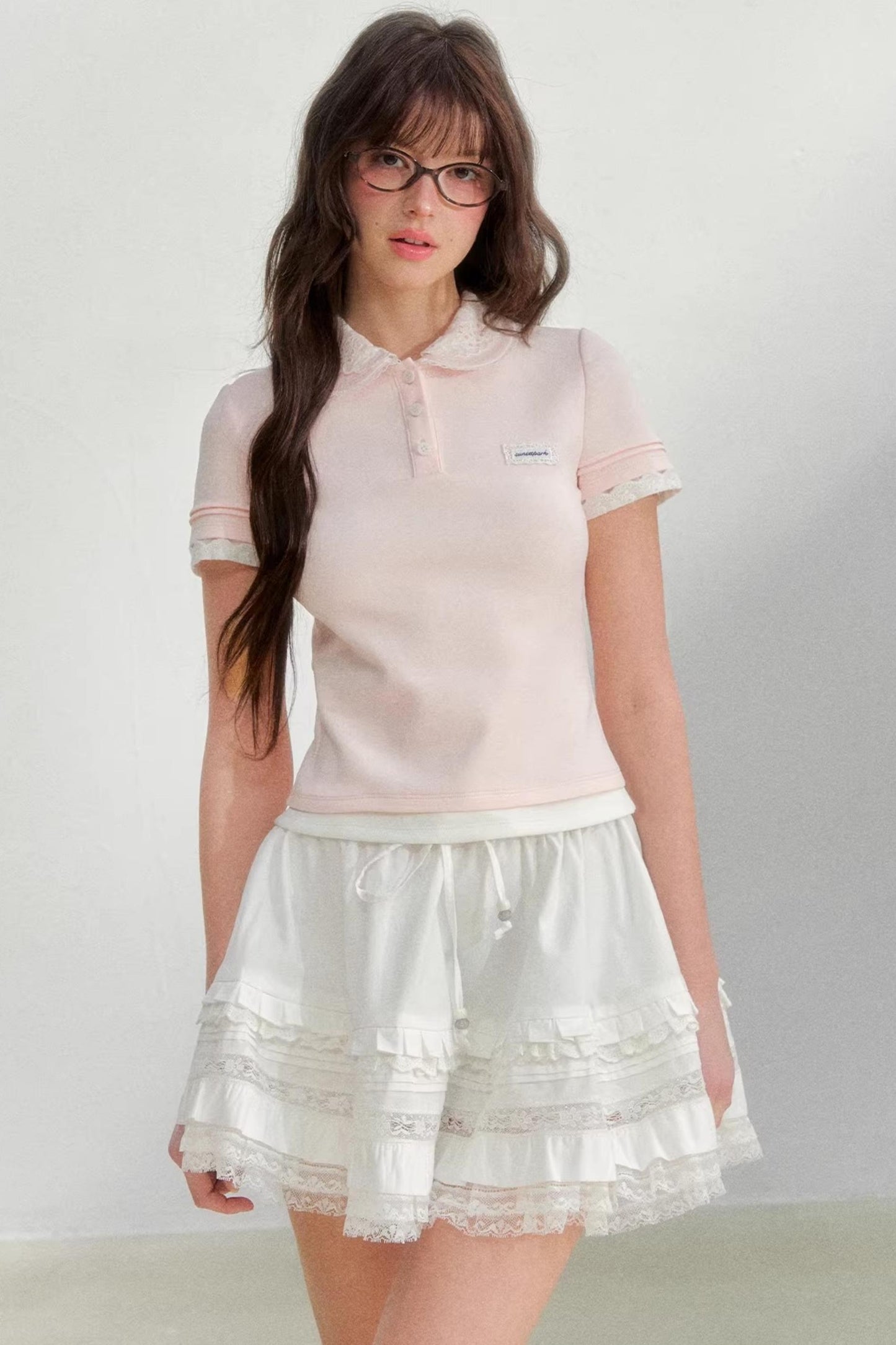 Embroidered Collar Pink Polo Shirt