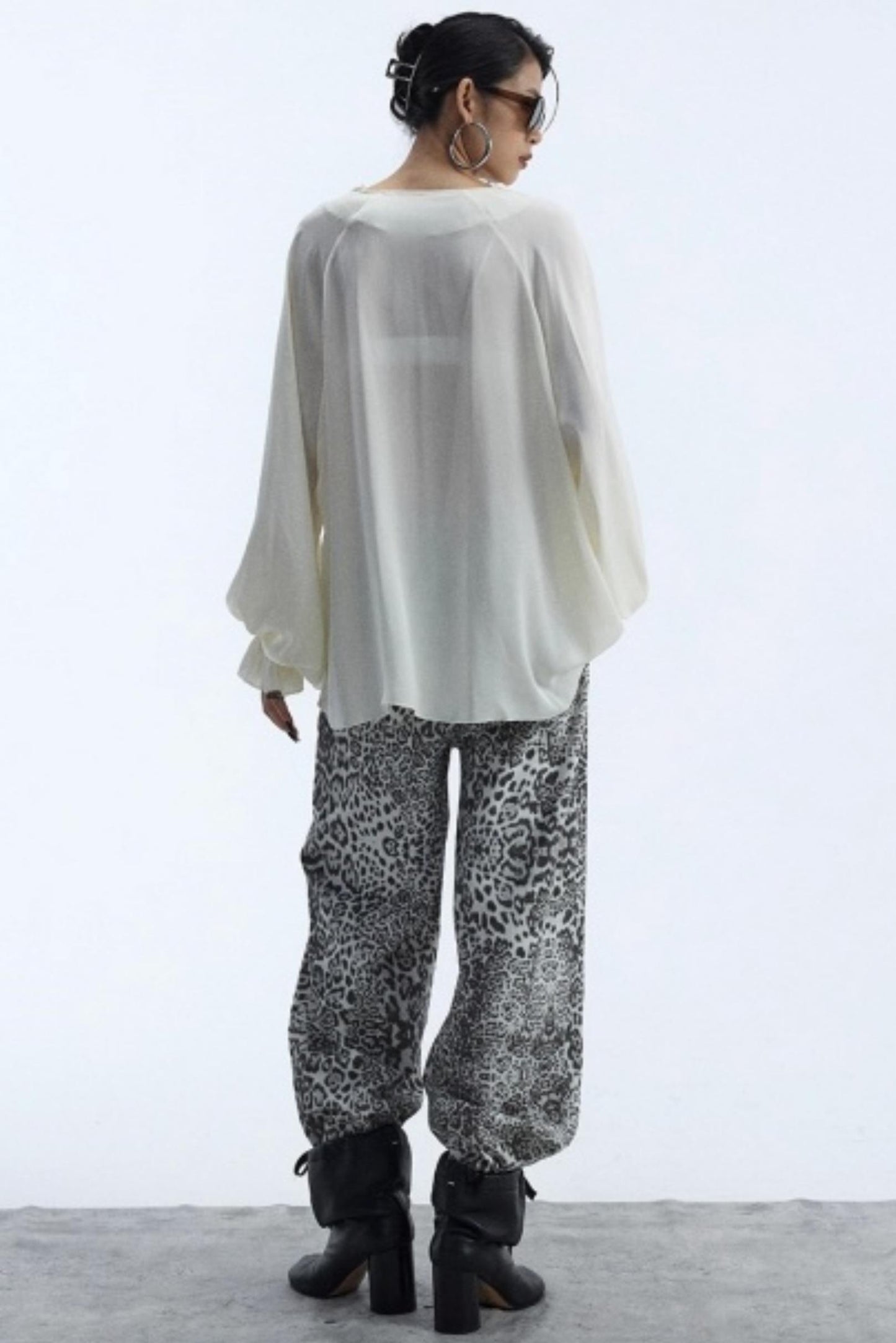 Draped V-Neck Ruffle Top